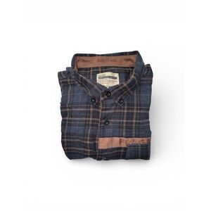 Flag Nor Fail Plaid Flannel Button Up Long Sleeves Shirt Blue/brown Mens 2XL
